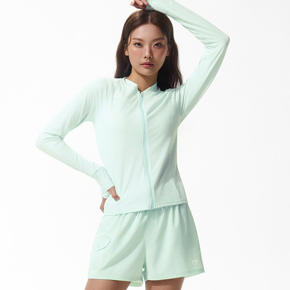 우먼 그래픽데이 슬림핏 집업 래쉬가드 라이트그린