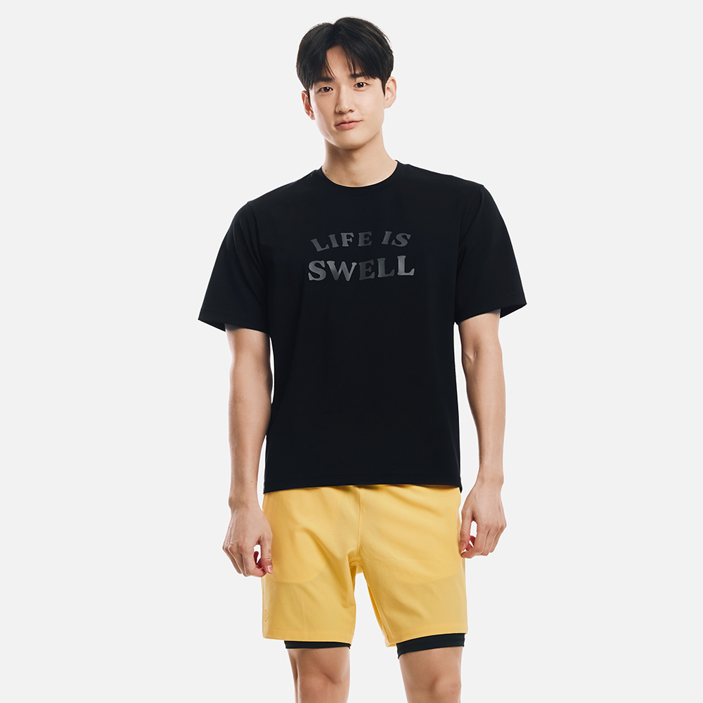 맨 에센셜 루즈핏 반팔 래쉬가드 블랙