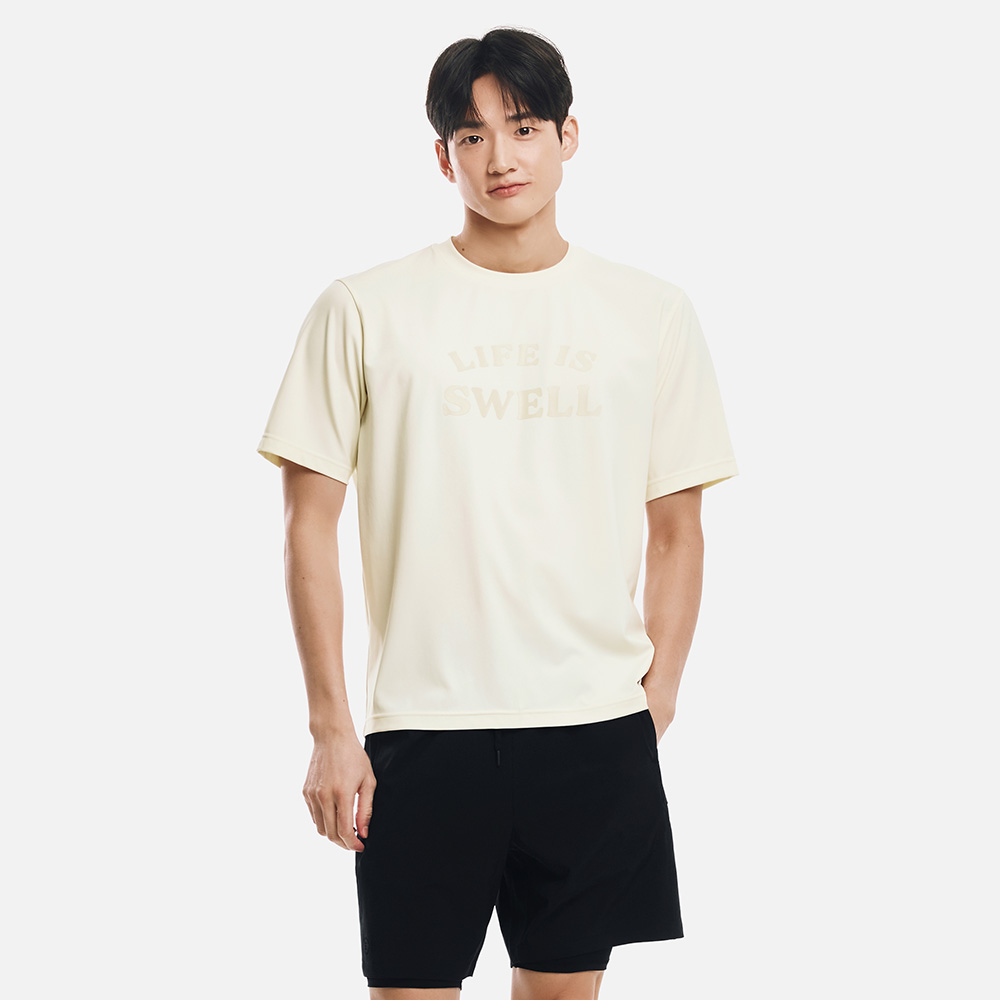 맨 에센셜 루즈핏 반팔 래쉬가드 아이보리