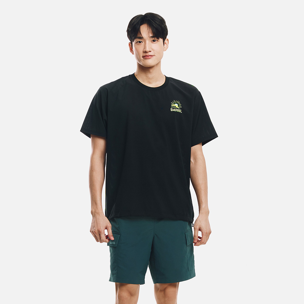 유니 아트웍 오버핏 메쉬 반팔 티셔츠 블랙