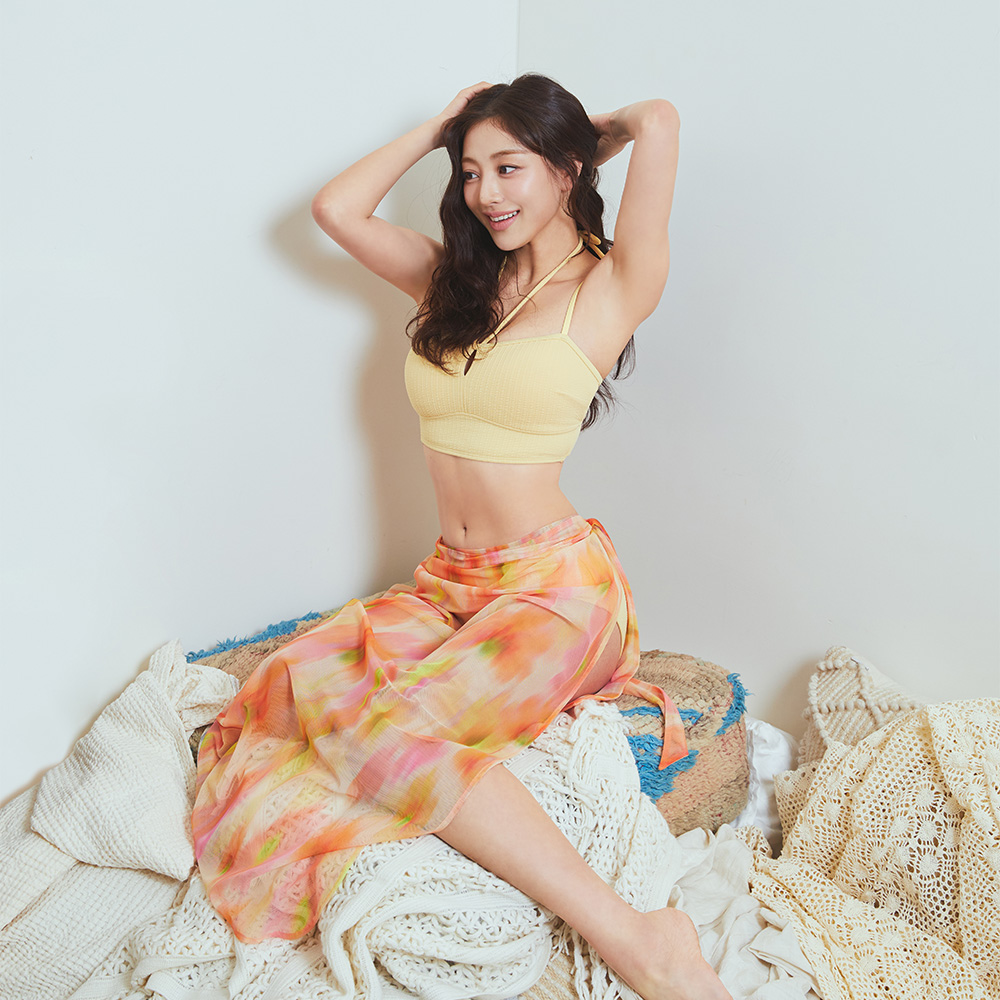 우먼 플로아 파레오 커버업 옐로