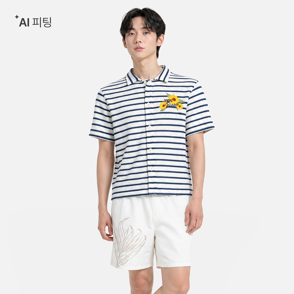 BARREL X NYBG 맨 썬플라워 크로쉐 셔츠 네이비