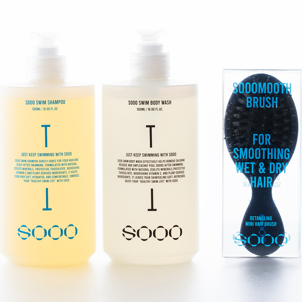 SOOO 스윔 샴푸 500ml + 바디워시 500ml + 수무스 천연 돈모 헤어 브러쉬