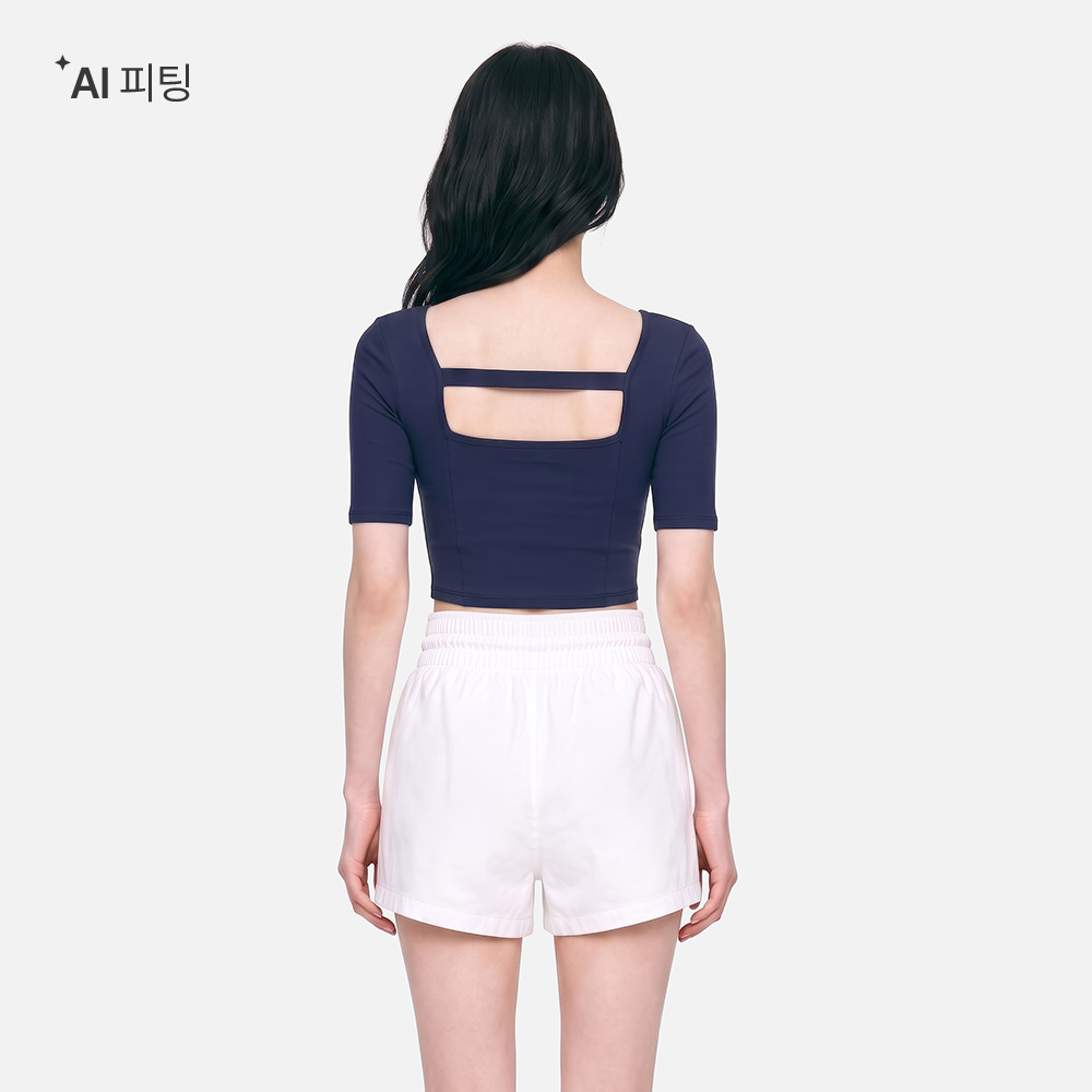 우먼 크롭 반팔 래쉬가드 딥네이비