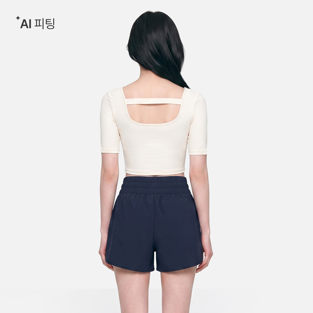 우먼 크롭 반팔 래쉬가드 아이보리