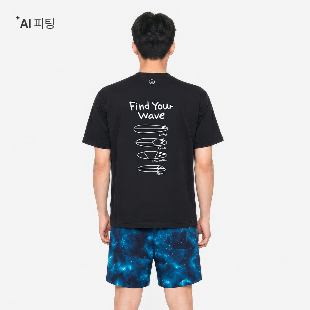 유니 서핑보드 오버핏 반팔 티셔츠 블랙