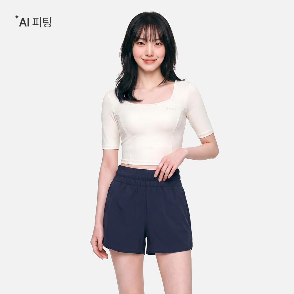 우먼 크롭 반팔 래쉬가드 아이보리