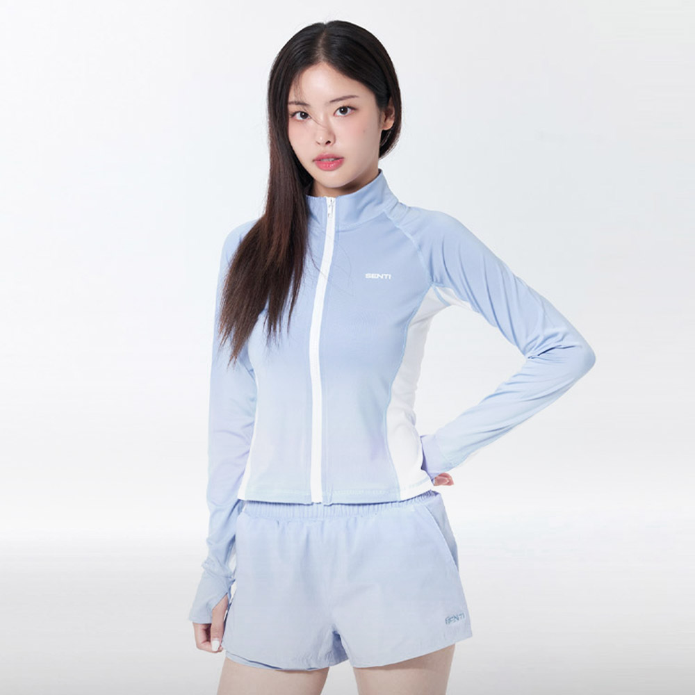 우먼 클래식 스탠다드핏 집업 래쉬가드 라벤더 화이트
