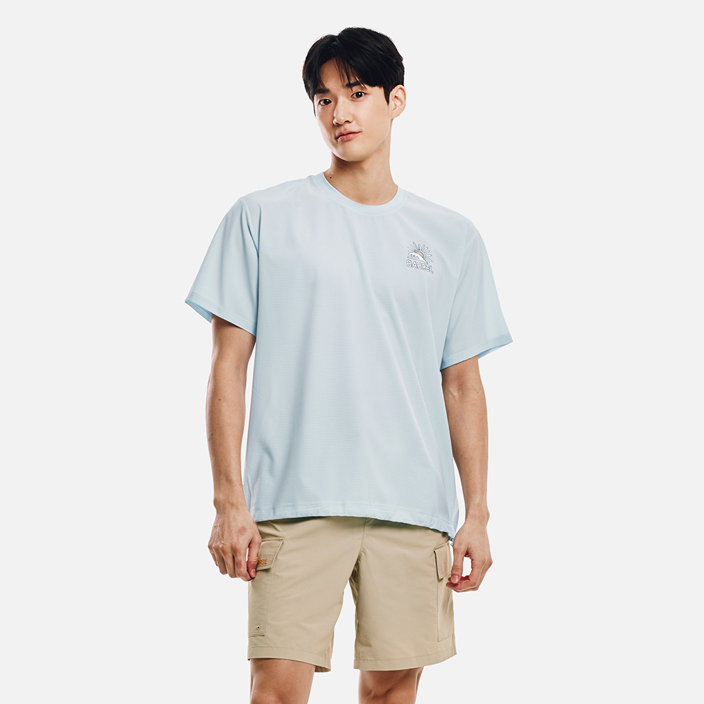 유니 아트웍 오버핏 메쉬 반팔 티셔츠 아쿠아블루