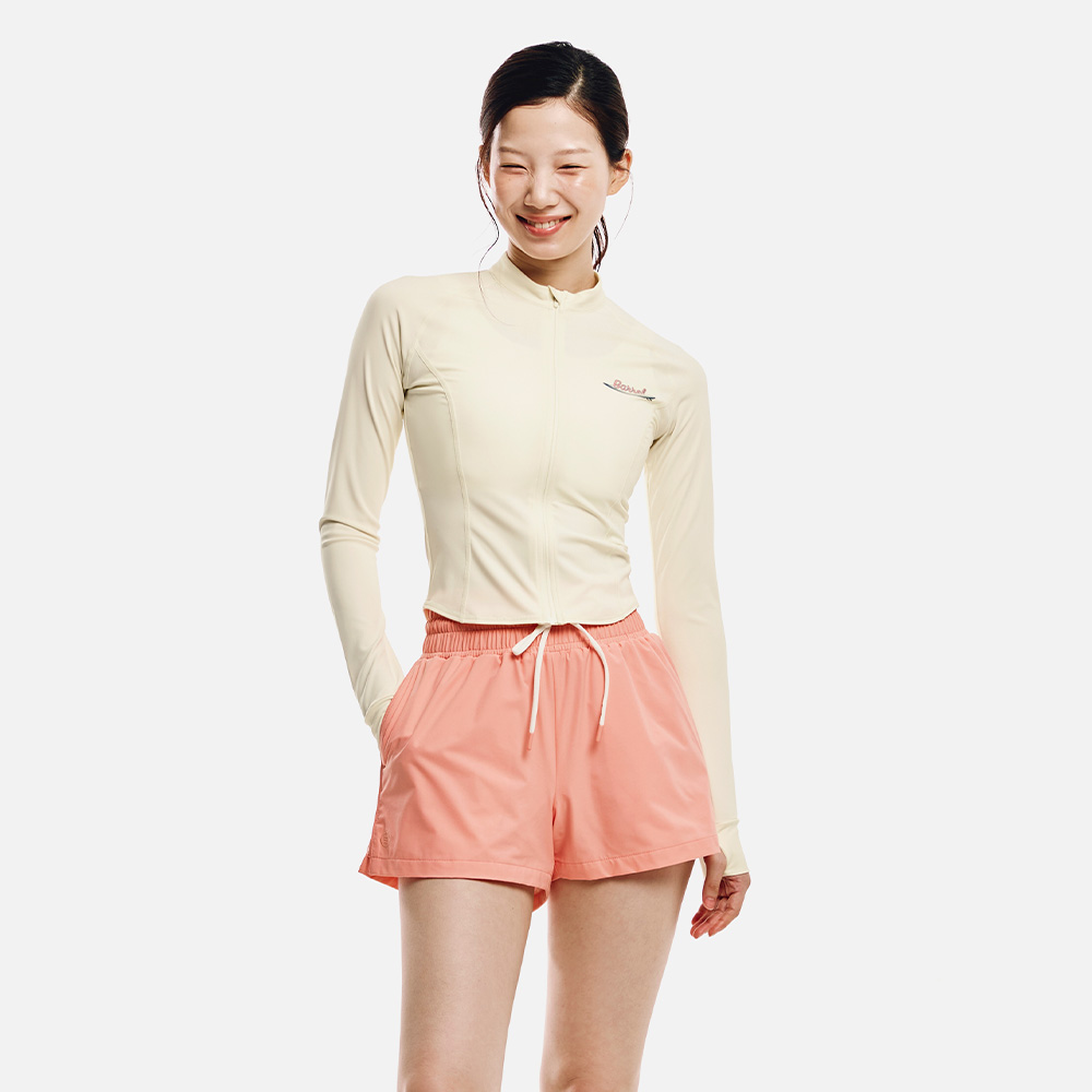 우먼 아트웍 크롭 집업 래쉬가드 아이보리