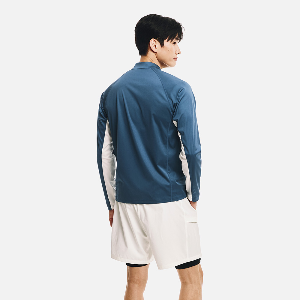 맨 에센셜 릴렉스핏 배색 집업 래쉬가드 인디고블루