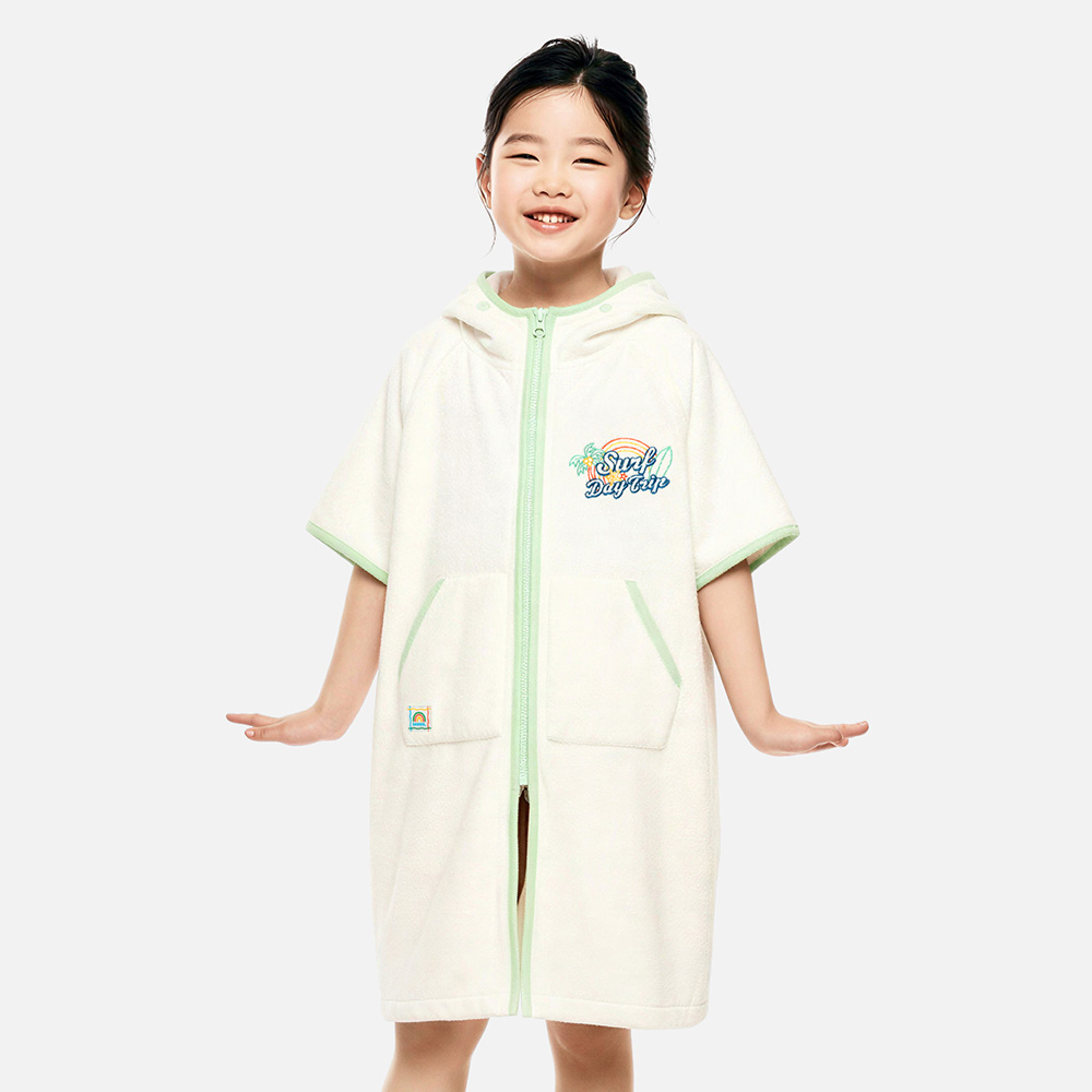 키즈 에센셜 집업 판초 타월 아이보리