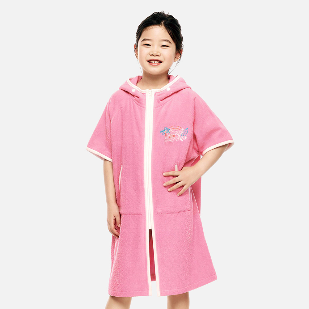 키즈 에센셜 집업 판초 타월 딥핑크