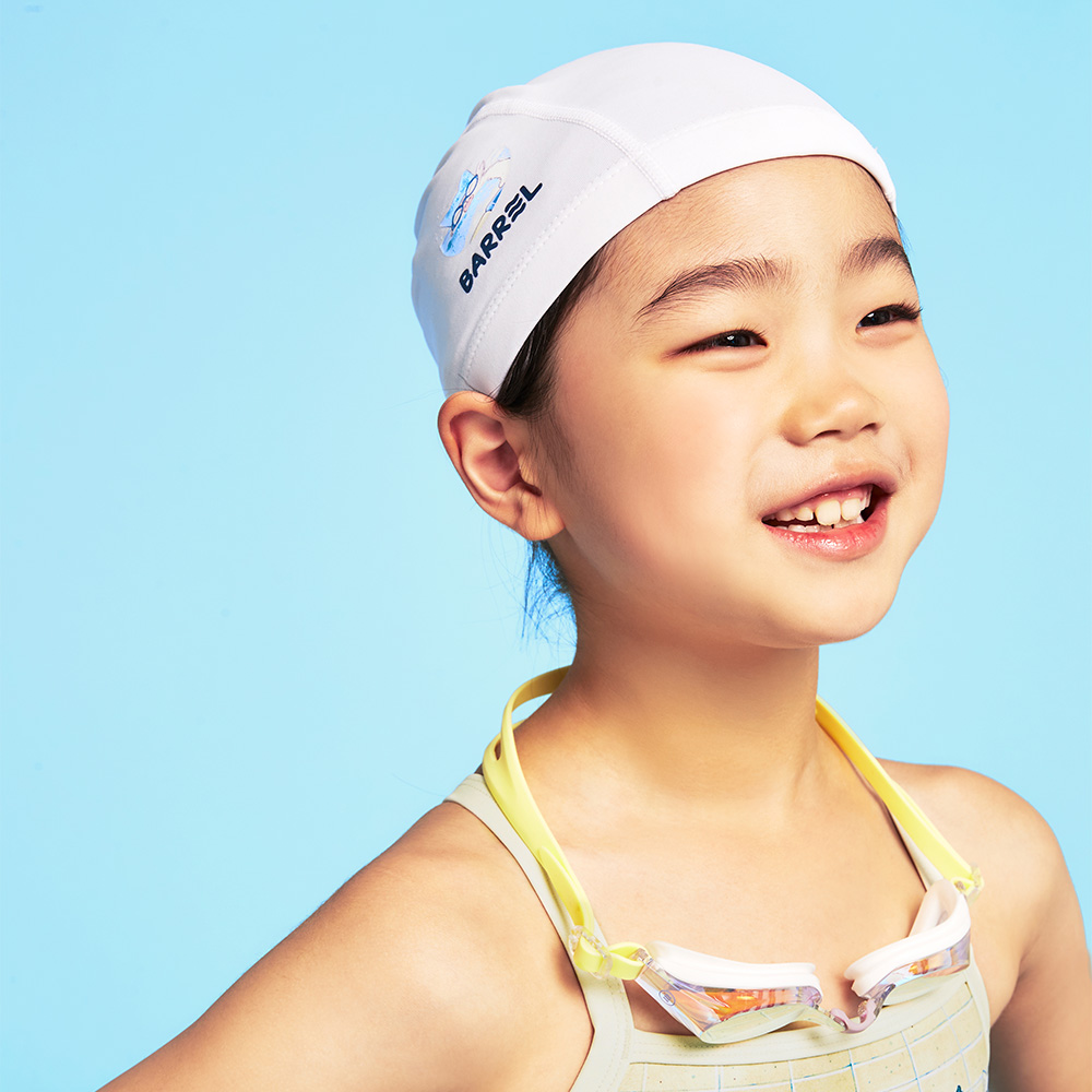 키즈 야옹이 수영 교실 베이직 스판 스윔 캡 화이트