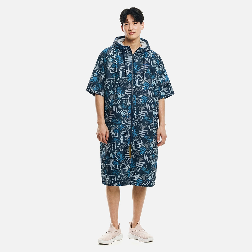 유니 팜트리 집업 판초 타월 딥네이비
