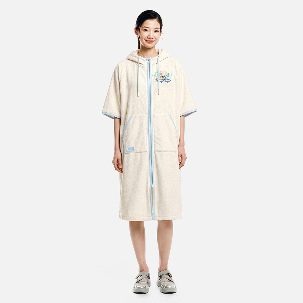 유니 에센셜 집업 솔리드 판초 타월 아이보리