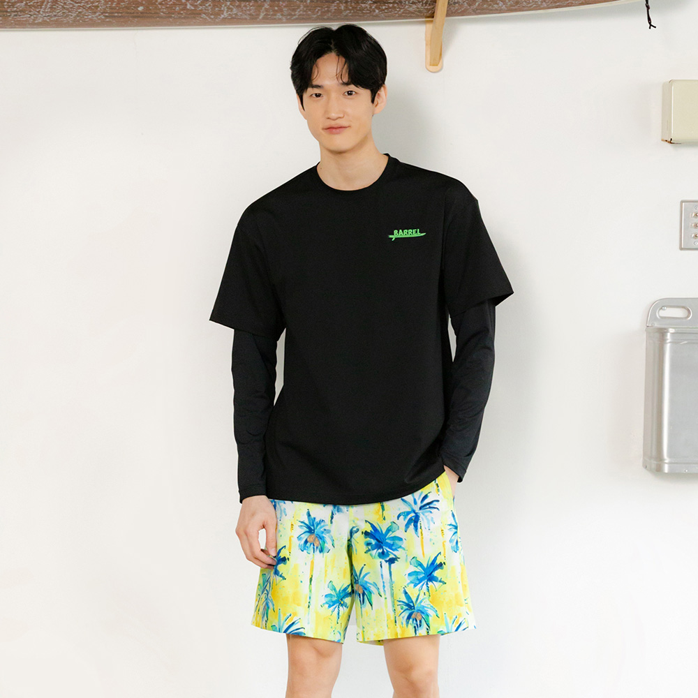 맨 서핑 루즈핏 반팔 레이어드 래쉬가드 블랙