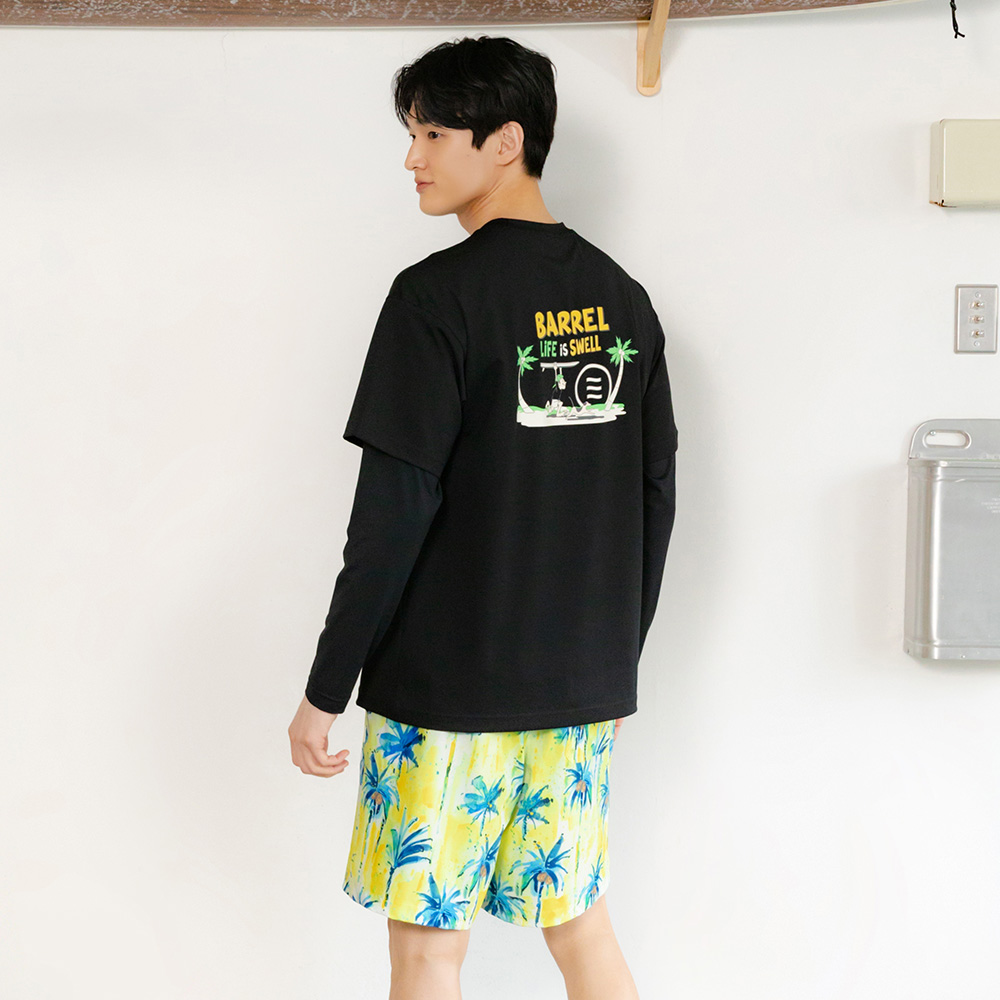 맨 서핑 루즈핏 반팔 레이어드 래쉬가드 블랙