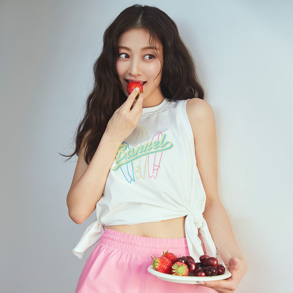 우먼 네온 보드 슬리브리스 래쉬가드 오프화이트