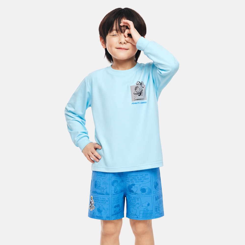 피너츠 키즈 스누피 루즈핏 래쉬가드 아이스블루