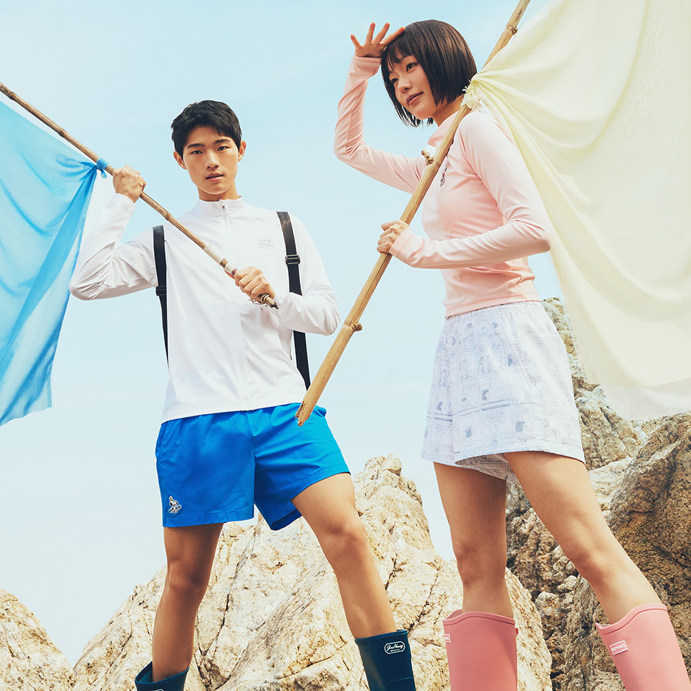 피너츠 맨 서핑 스누피 워터 쇼츠 3부 에어블루