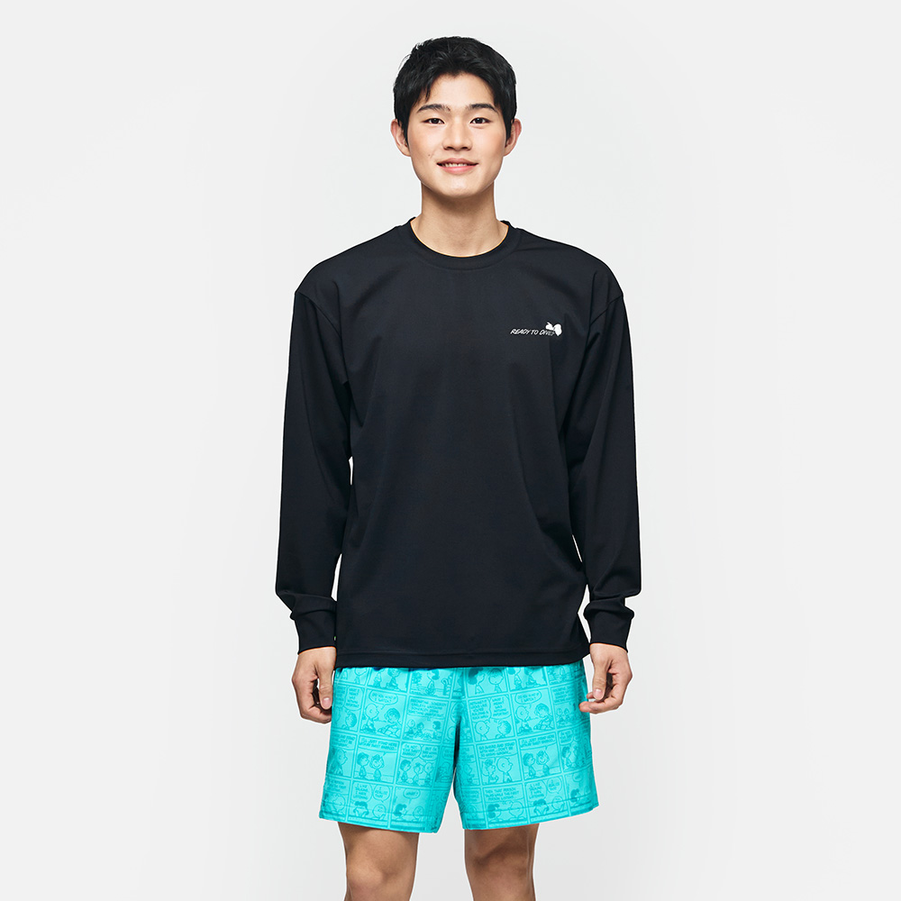 피너츠 맨 스누피 루즈핏 래쉬가드 블랙