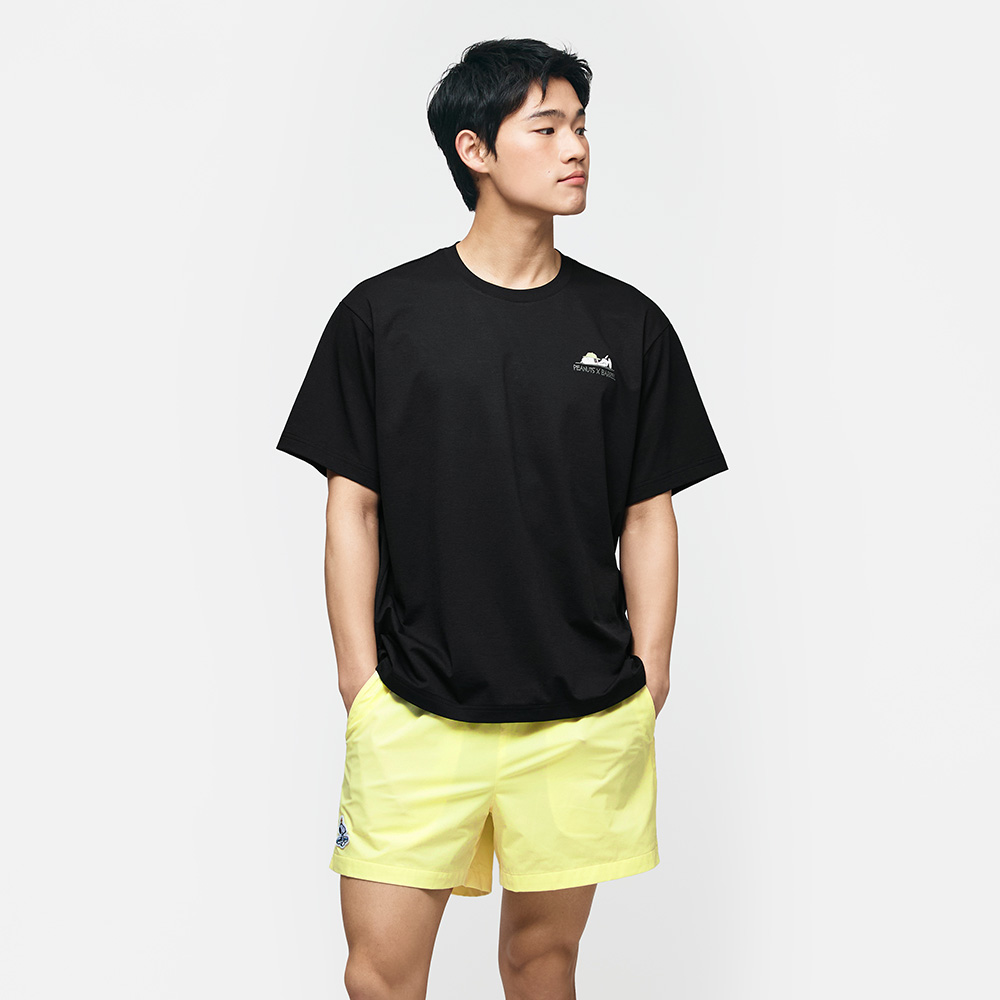 피너츠 유니 태닝 스누피 오버핏 반팔 래쉬가드 블랙
