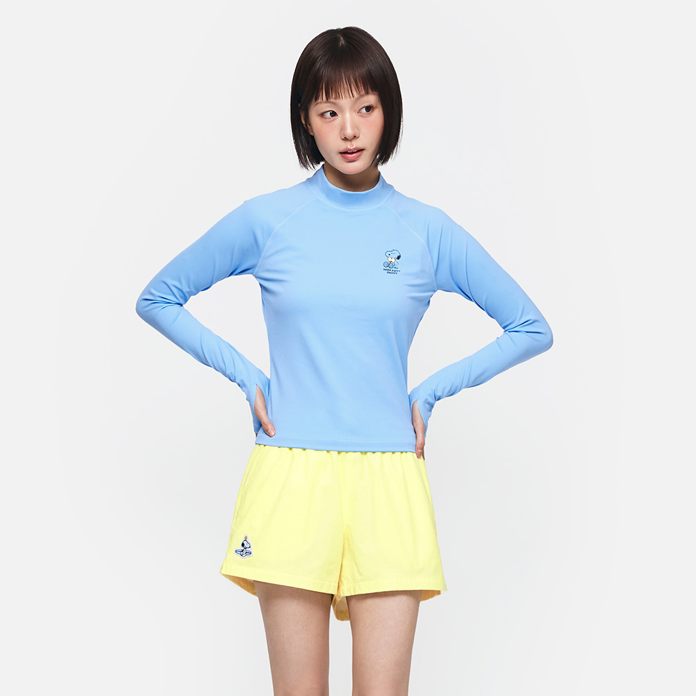 피너츠 우먼 해피 스누피 크롭 래쉬가드 스카이블루