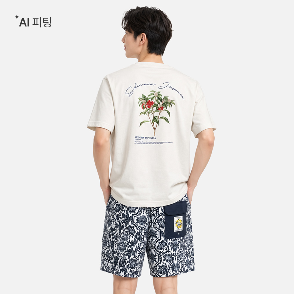 BARREL X NYBG 맨 스키미아 오버핏 반팔 티셔츠 아이보리