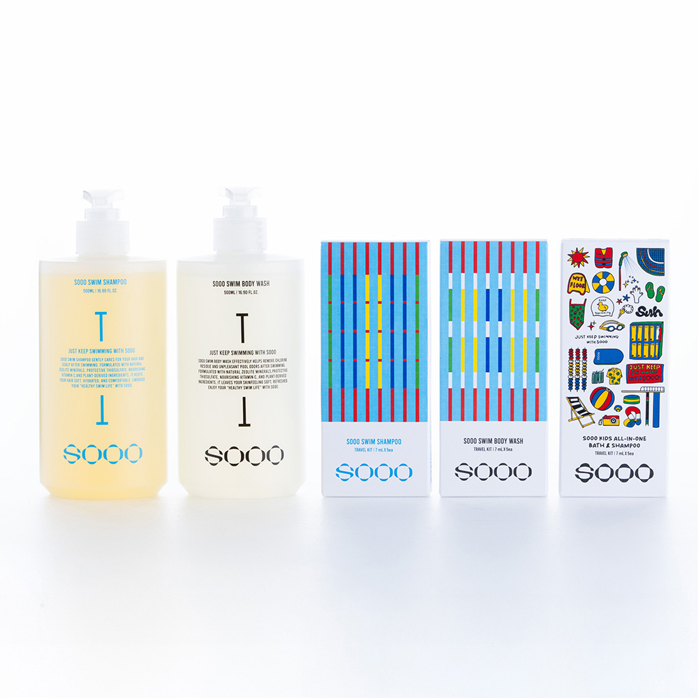 SOOO 스윔 샴푸 500ml + 바디워시 500ml + 트래블키트 3종