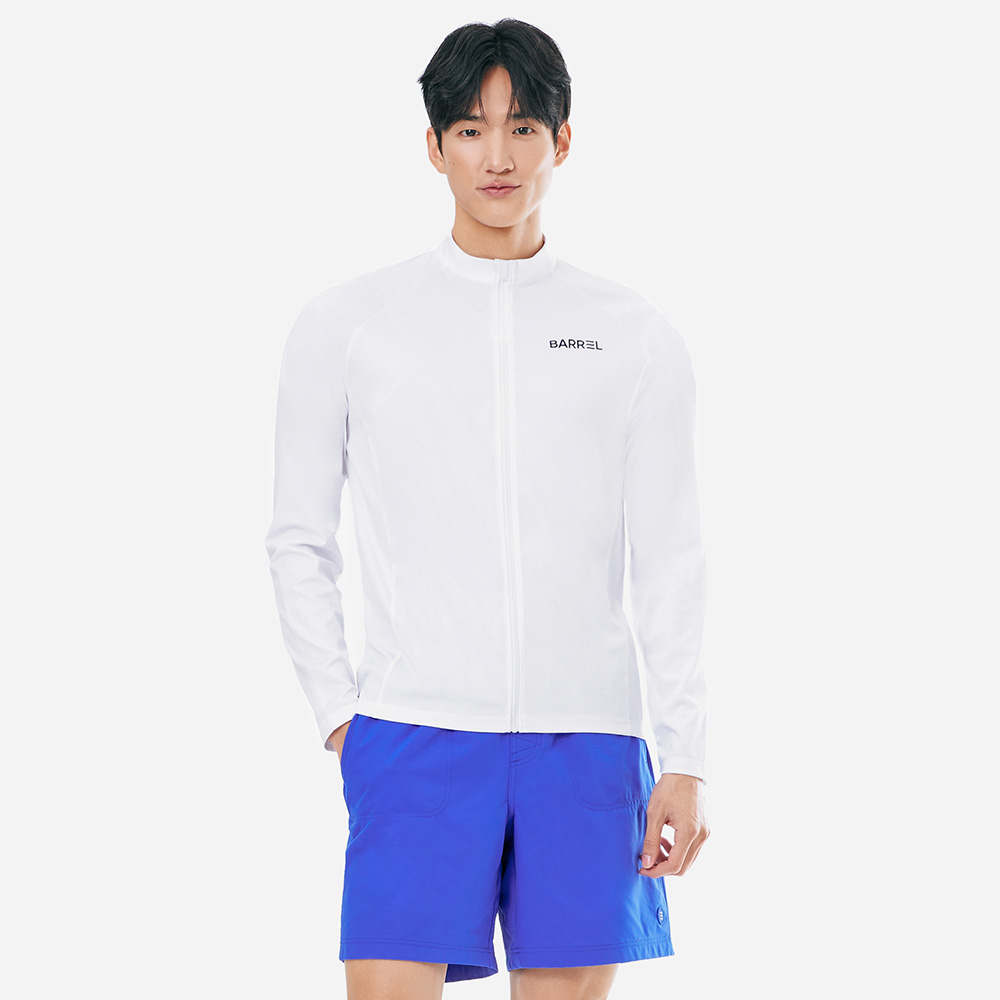 맨 에센셜 릴렉스핏 집업 래쉬가드 화이트