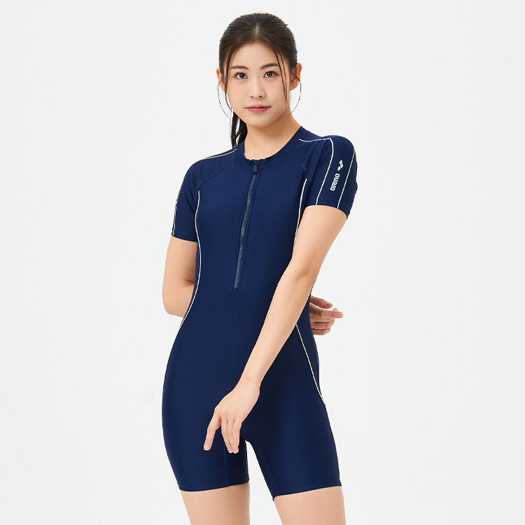 아울렛 아이비 집업 하이넥 슈트 3부 네이비