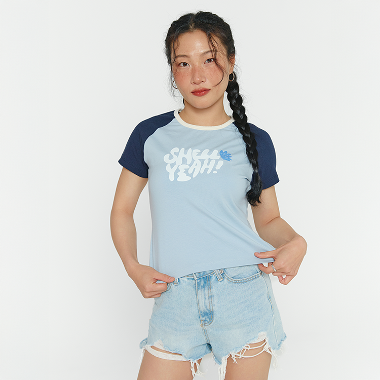쉘예 레글런 반팔 티셔츠 스카이