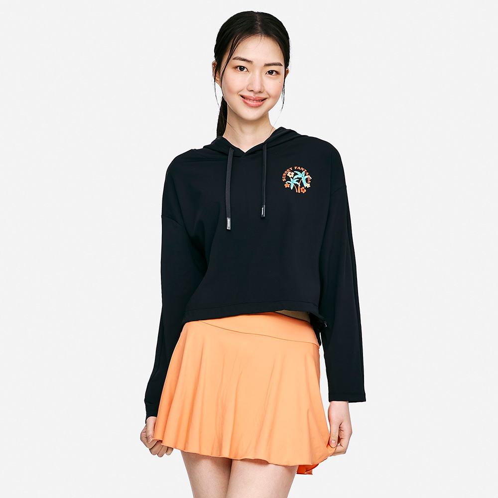 우먼 트로피컬 루즈핏 후드 래쉬가드 블랙