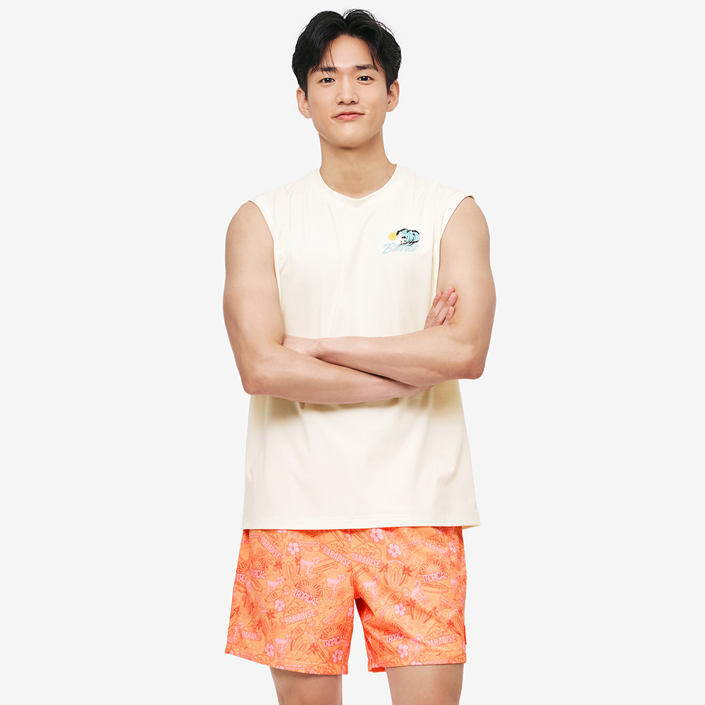 맨 트로피컬 슬리브리스 래쉬가드 아이보리