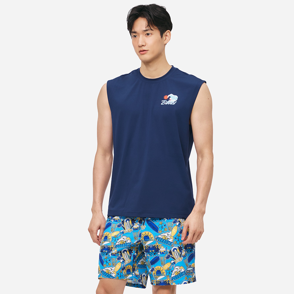 맨 트로피컬 슬리브리스 래쉬가드 네이비