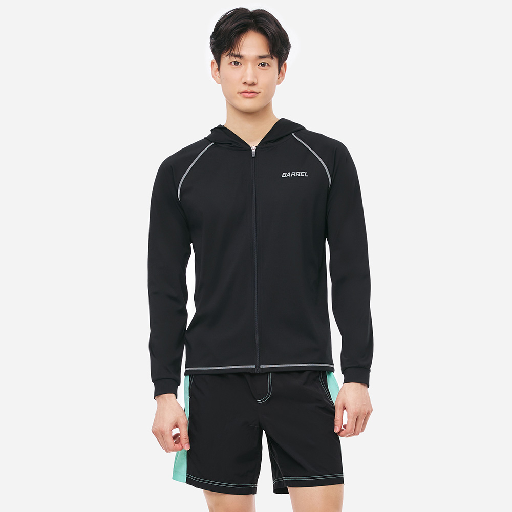 맨 모션 릴렉스핏 후드 집업 래쉬가드 블랙