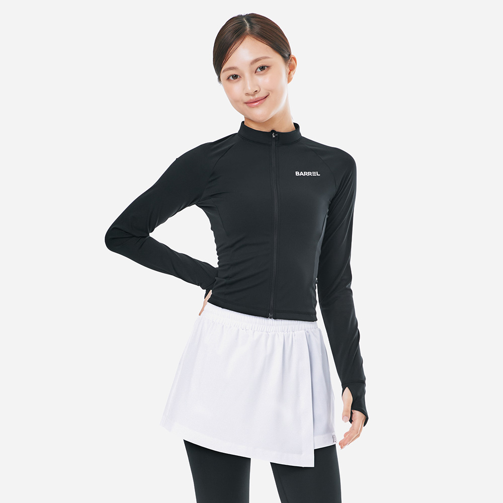 우먼 에센셜 크롭 집업 래쉬가드 블랙