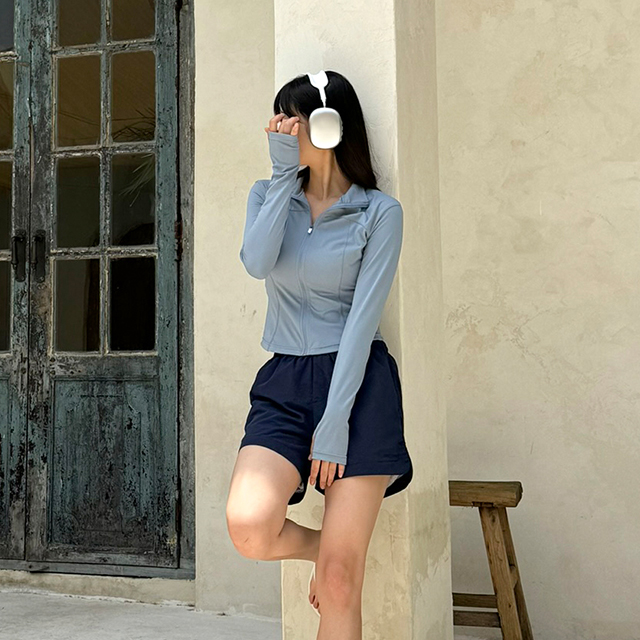 여성 핑거홀 집업 래쉬가드 스모키블루