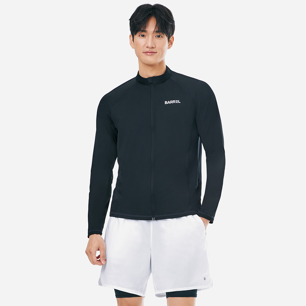 맨 에센셜 릴렉스핏 집업 래쉬가드 블랙