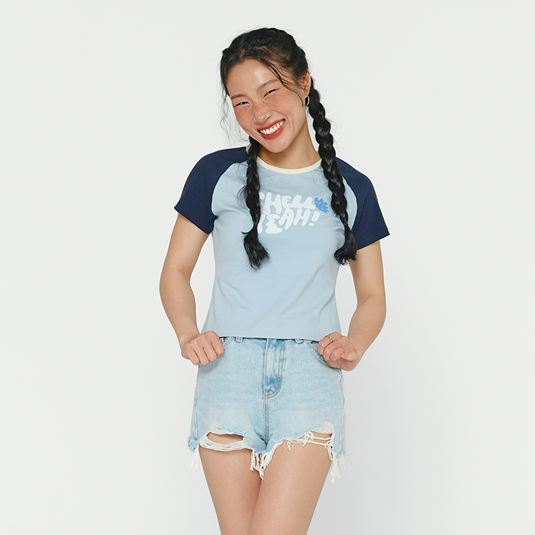 쉘예 레글런 반팔 티셔츠 스카이