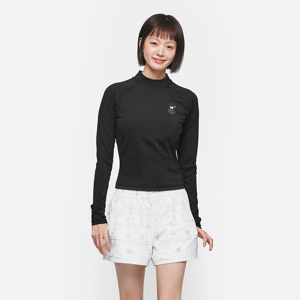 피너츠 우먼 해피 스누피 크롭 래쉬가드 블랙