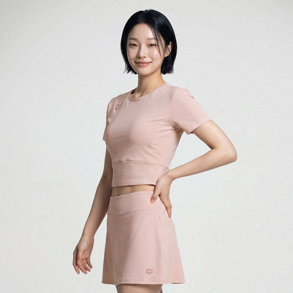아레나 우먼 솔라랩 숏슬리브 래쉬가드 라이트핑크 [A6BL1QR11(LPK) 여자 비치웨어] 디테일