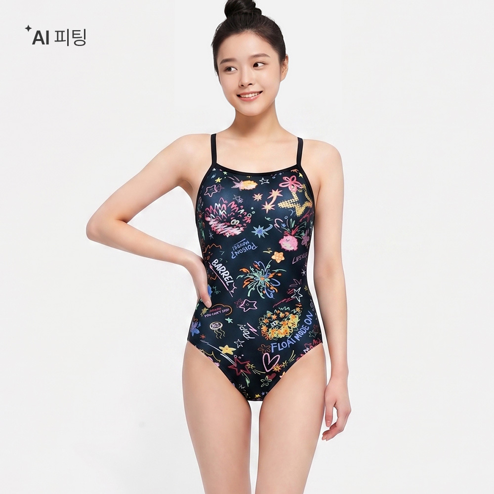 배럴 크레용 브이백 블랙 [B6SWSWS059BLK 여자 실내수영복]