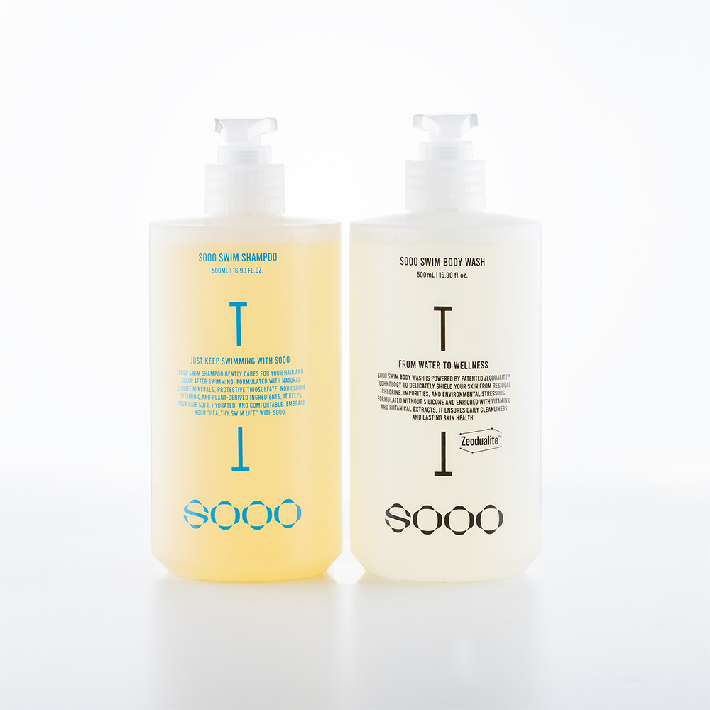 SOOO 스윔 샴푸 500ml + 바디워시 500ml + 수무스 천연 돈모 헤어 브러쉬