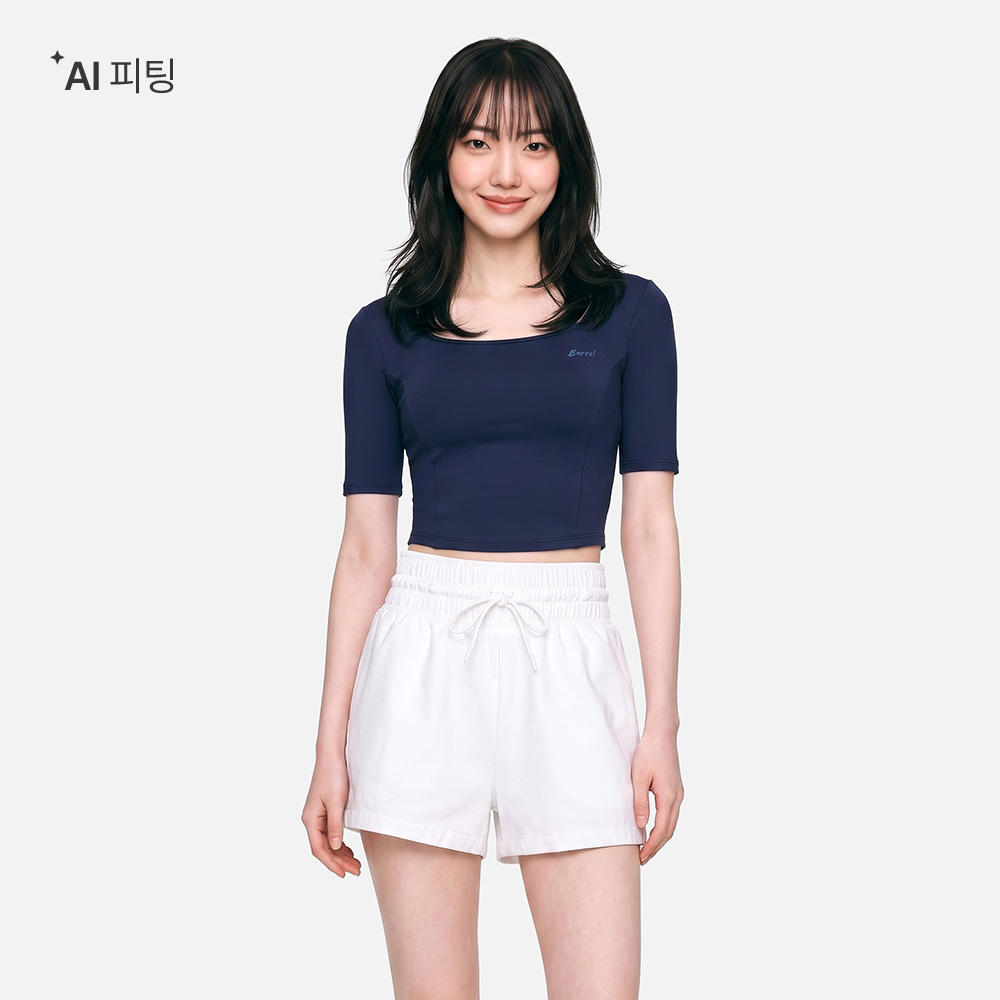 우먼 크롭 반팔 래쉬가드 딥네이비